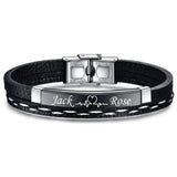 Cowboy Fashion Stainless Steel Gold Black Customized Personalised Laser Engraved Leather Wrist Band ID Bracelet for Men