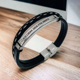 Cowboy Fashion Stainless Steel Gold Black Customized Personalised Laser Engraved Leather Wrist Band ID Bracelet for Men