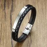 Cowboy Fashion Stainless Steel Gold Black Customized Personalised Laser Engraved Leather Wrist Band ID Bracelet for Men