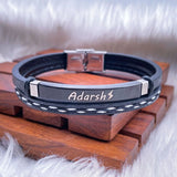 Cowboy Fashion Stainless Steel Gold Black Customized Personalised Laser Engraved Leather Wrist Band ID Bracelet for Men