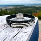 Cowboy Fashion Stainless Steel Gold Black Customized Personalised Laser Engraved Leather Wrist Band ID Bracelet for Men