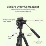 Digitek (DPTR 895VD) Professional Tripod CUM Monopod with Multipurpose Head for Low Level Shoot & Panning for Photography, Videography Suitable for DSLR, DV Camera, Binocular Max Height (6.39Feet) & Max Load 4 to 5 kg.