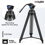 Digitek (DTR-510VD PRO PLUS, 70 Inch) Professional Video Aluminium Tripod with Multipurpose Head for Low Level Shooting, Panning for All DSLR Camera, Maximum Height 5.10 Feet, Load Capacity 15kgs (DTR-510VD PRO PLUS, 70 Inch)