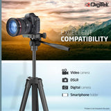 DIGITEK (DTR 480LW) 57 Inch Portable Aluminium Alloy Tripod with Smartphone Holder & 360° Ball Head, 3 Section Adjustment, 2kg Load Capacity, Carry Bag, Compatible with Smartphone, Video Camera, DSLR.