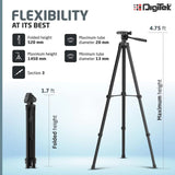 DIGITEK (DTR 480LW) 57 Inch Portable Aluminium Alloy Tripod with Smartphone Holder & 360° Ball Head, 3 Section Adjustment, 2kg Load Capacity, Carry Bag, Compatible with Smartphone, Video Camera, DSLR.