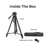 DIGITEK® (DTR 550 LW) 67 Inch Foldable Tripod Stand with Phone Holder & 360° Ball Head, 5kg Load Capacity, Aluminum Alloy Legs with Rubberized Feet & Flip Locks, Carry Bag, for Photo & Video Shoots