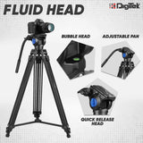 Digitek (DTR-510VD PRO PLUS, 70 Inch) Professional Video Aluminium Tripod with Multipurpose Head for Low Level Shooting, Panning for All DSLR Camera, Maximum Height 5.10 Feet, Load Capacity 15kgs (DTR-510VD PRO PLUS, 70 Inch)