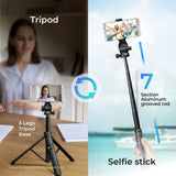 DIGITEK® (DTR 525 SS) 160 CM Long Tripod Selfie Stick with Wireless Remote, Aluminum Rod with 3 Legs Base, 360° Head, GoPro Adapter, 7 Section Adjustment - Compatible with Phones & Action Cameras