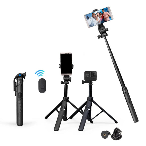 DIGITEK® (DTR 525 SS) 160 CM Long Tripod Selfie Stick with Wireless Remote, Aluminum Rod with 3 Legs Base, 360° Head, GoPro Adapter, 7 Section Adjustment - Compatible with Phones & Action Cameras