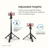 DIGITEK® (DTR 525 SS) 160 CM Long Tripod Selfie Stick with Wireless Remote, Aluminum Rod with 3 Legs Base, 360° Head, GoPro Adapter, 7 Section Adjustment - Compatible with Phones & Action Cameras
