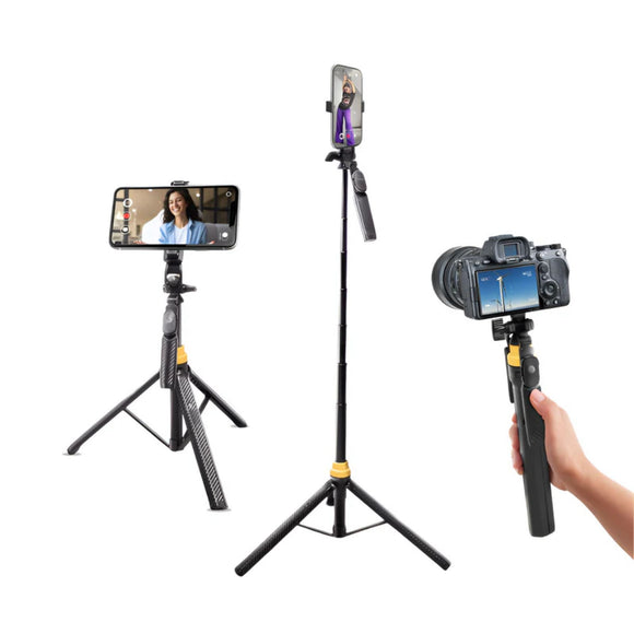 DIGITEK (DTR 555 SS) Foldable Tripod Selfie Stick for Smartphone & Action Cameras with 5.57ft Height, 360° Rotation & 3-Leg Base, 10m Wireless Remote, 7 Section Adjustable, For Android/iPhone & Gopro