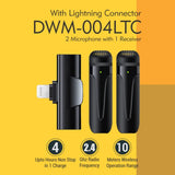 DIGITEK® (DWM 004) Wireless Microphone with Receiver Set, 2 Mics + 1 Receiver, Lightning Connector, 4 Hours Working Time, 10m Wireless Range, for Audio Recording, Live Streaming, Video Recording