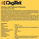 DIGITEK® (DWM 004) Wireless Microphone with Receiver Set, 2 Mics + 1 Receiver, Lightning Connector, 4 Hours Working Time, 10m Wireless Range, for Audio Recording, Live Streaming, Video Recording