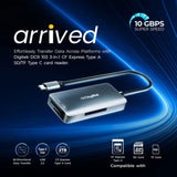Digitek DCR 103 CFA 3 in 1 CF Express Type A/SD & TF Type C USB 3.2 Card Reader, Support SD/SDHC/SDXC/UHS-I/RS-MMC, Support Mac OS iPad OS Window Android Linux & Harmony, Bidirectional Data Transfer