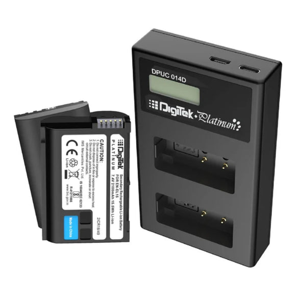 Digitek Platinum Dual Port Li-ion LCD Battery Charger with 2 Nos of 2100mAh Capacity ENEL 15 Platinum Li-ion Battery Combo Pack (ENEL 15 P DPUC 014D)