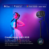 Digitek (DCL 100WBC DC RGB Combo) Light with 18 CM Reflector with AC/DC Support, a Unique Modern Meticulous design for Photographers aesthetic idea. Suitable for all kinds of Professional Photography