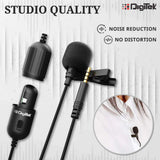 Digitek (DM 01) Lavalier Condenser Microphone with Battery & 20ft Audio Cable for Smartphones | DSLR Cameras | PC with Omnidirectional Condenser for Content Creation | Vlogging | Recording | YouTube and More