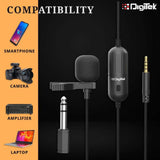 Digitek (DM 01) Lavalier Condenser Microphone with Battery & 20ft Audio Cable for Smartphones | DSLR Cameras | PC with Omnidirectional Condenser for Content Creation | Vlogging | Recording | YouTube and More