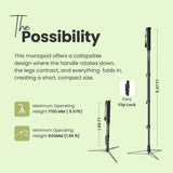 Digitek (DMP 75L) Lightweight Aluminum Telescopic Camera Monopod with Tripod Base for DSLR Video Cameras Maximum Operating Height: 1700MM. Maximum Load Upto: 8 kgs