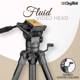 Digitek (DPTR 880 PRO) (165 cm) Platinum Aluminum Light Weight Tripod, with Fluid Video Head, for DSLR & Video Cameras, Maximum Operating Height: 5.90 Feet, Maximum Load : 6 kgs (Black)