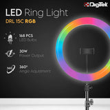 Digitek (DRL 15C RGB) LED RGB Ring Light with Stand for YouTube, Photo-Shoot, Video Shoot, Live Stream, Makeup & More, Compatible with iPhone/Android Phones & Camera