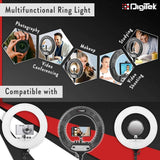 Digitek (DRL 18HC9) Professional 18" inch Ring Light with Stand | 2 Color Modes Dimmable Lighting | for YouTube Photo/Video Shoot Makeup & More | Compatible with iPhone/Android Phone & Camera, Black