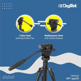 Digitek (DTR-545VD) Professional DV Tripod (65 Inch) Portable and Sturdy for DV Camera. Maximum Load up to 8Kgs.