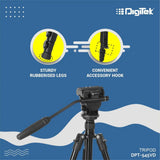 Digitek (DTR-545VD) Professional DV Tripod (65 Inch) Portable and Sturdy for DV Camera. Maximum Load up to 8Kgs.