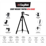 Digitek (DTR 550 LT) (65 Inch) Lightweight Tripod (Maximum Load up to 5kg), 5.57 Feet Tall for Digital SLR & Video Cameras, Made Aluminium Material