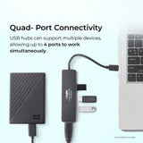 Digitek (DUH 004 PRO) Aluminum USB C Hub with 4 USB Ports, High Speed, Compatible with MacBook, Windows, C-Type Smartphones and Other Type-C Devices
