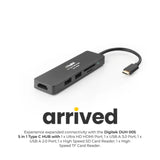 Digitek (DUH 005)USB Hub 5 in 1, 3 USB Port 2.0 & 2 TF & SD Slots Data Transfer Upto 480Mbps Compatible for MacBook, DELL, Computers & Other laptops, Black