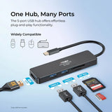 Digitek (DUH 005)USB Hub 5 in 1, 3 USB Port 2.0 & 2 TF & SD Slots Data Transfer Upto 480Mbps Compatible for MacBook, DELL, Computers & Other laptops, Black