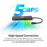 Digitek (DUH 005)USB Hub 5 in 1, 3 USB Port 2.0 & 2 TF & SD Slots Data Transfer Upto 480Mbps Compatible for MacBook, DELL, Computers & Other laptops, Black