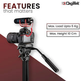 Digitek (DVH 001PRO) Video Fluid Head | Lightweight with Flat Base | Supports Multiple Tripods & Monopods (Load Capacity-5 Kgs)