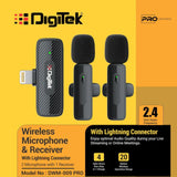 Digitek (DWM-009 PRO) 2.4G 1 Receiver with Lightning Connector & Dual Respondent 2 Microphone