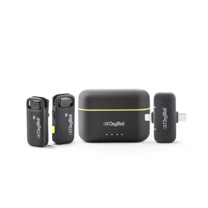 Digitek® (DWM-103) Wireless Microphone System with ANC Noise Reduction & 8Hrs Battery Life, 30m Range, High Fidelity, Dual Connector to Work with Android & iOS Devices for Seamless Audio Recordings