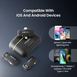 Digitek® (DWM-103) Wireless Microphone System with ANC Noise Reduction & 8Hrs Battery Life, 30m Range, High Fidelity, Dual Connector to Work with Android & iOS Devices for Seamless Audio Recordings
