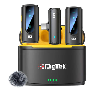 Digitek® (DWM 112) 2-in-1 Wireless Microphone System, 50M Range, Noise Reduction, 7Hrs Run Time, 2.4G, Type C to Lightning, for Android / iOS, Seamless Audio Recording, Vlogging, YouTube & More