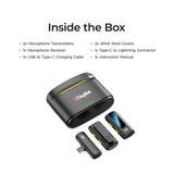 Digitek® (DWM 112) 2-in-1 Wireless Microphone System, 50M Range, Noise Reduction, 7Hrs Run Time, 2.4G, Type C to Lightning, for Android / iOS, Seamless Audio Recording, Vlogging, YouTube & More
