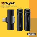 Digitek (DWM 003) Wireless Microphone with Receiver Set, 2 Mics + 1 Receiver, Type C Connector, 4 Hours Continuous Use, 10m Wireless Range, Suitable for Vlog, YouTube, Live Streaming, Video Recording