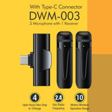 Digitek (DWM 003) Wireless Microphone with Receiver Set, 2 Mics + 1 Receiver, Type C Connector, 4 Hours Continuous Use, 10m Wireless Range, Suitable for Vlog, YouTube, Live Streaming, Video Recording