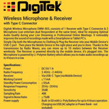 Digitek (DWM 003) Wireless Microphone with Receiver Set, 2 Mics + 1 Receiver, Type C Connector, 4 Hours Continuous Use, 10m Wireless Range, Suitable for Vlog, YouTube, Live Streaming, Video Recording