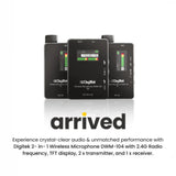Digitek® (DWM 104) Wireless Microphone System, 2 Transmitters 1 Receiver with TFT Display, 150M Range, 10Hrs RX/TX Runtime, Noise Cancellation, Low Cut Function, Mono/Stereo Output, 3.5mm Interface