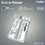 Digitek (ENEL 3E) Rechargeable Li-ion (1500mAh) Battery Packs for Nikon Digital Camera, Compatibility - D700, D300, D300S, D200, D100, D90, D80, D70 & D50