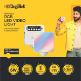 Digitek (LED D6W RGB) Portable Mini RGB LED Video Light with inbuild Battery & 360° HSI, 3000K-6000K, 8-Level Control, 9 Special FX Modes, Type-C Charging, 2hr Battery, for Photography & Videoshoots