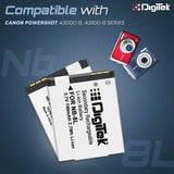 Digitek (NB8L) Lithium-ion Rechargeable Battery for DSLR Camera, Compatibility - Powershot A2200IS, A3300IS, A3100IS, A3000IS, A3200IS, CB2LA