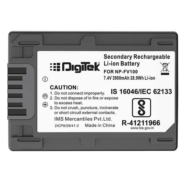Digitek (NP FV100) 3900mAh Extra Power Secondary Rechargeable Li-ion Camera Battery for Sony FDR-AX53,FDR-AX700,HDR-CX455,HDR-CX675,DCR-SR21,DCR-SR60,DCR-SR68,DCR-SR88 Camera