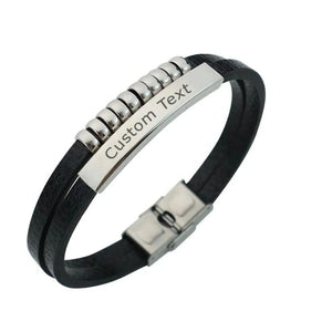Cowboy fashion Dual Layer Stainless Steel Silver & Black Customized Personalized Laser Engraved Wrist Band Leather ID Bracelet for Men