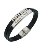 Cowboy fashion Dual Layer Stainless Steel Silver & Black Customized Personalized Laser Engraved Wrist Band Leather ID Bracelet for Men
