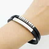 Cowboy fashion Dual Layer Stainless Steel Silver & Black Customized Personalized Laser Engraved Wrist Band Leather ID Bracelet for Men